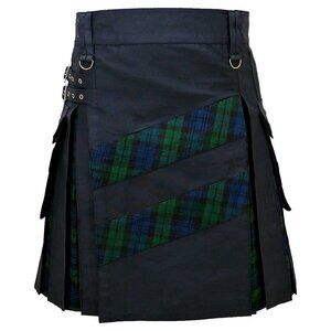 Modern Hybrid Kilt Plaid Tartan Black Watch Kilt Cross Stripes Scottish Kilt